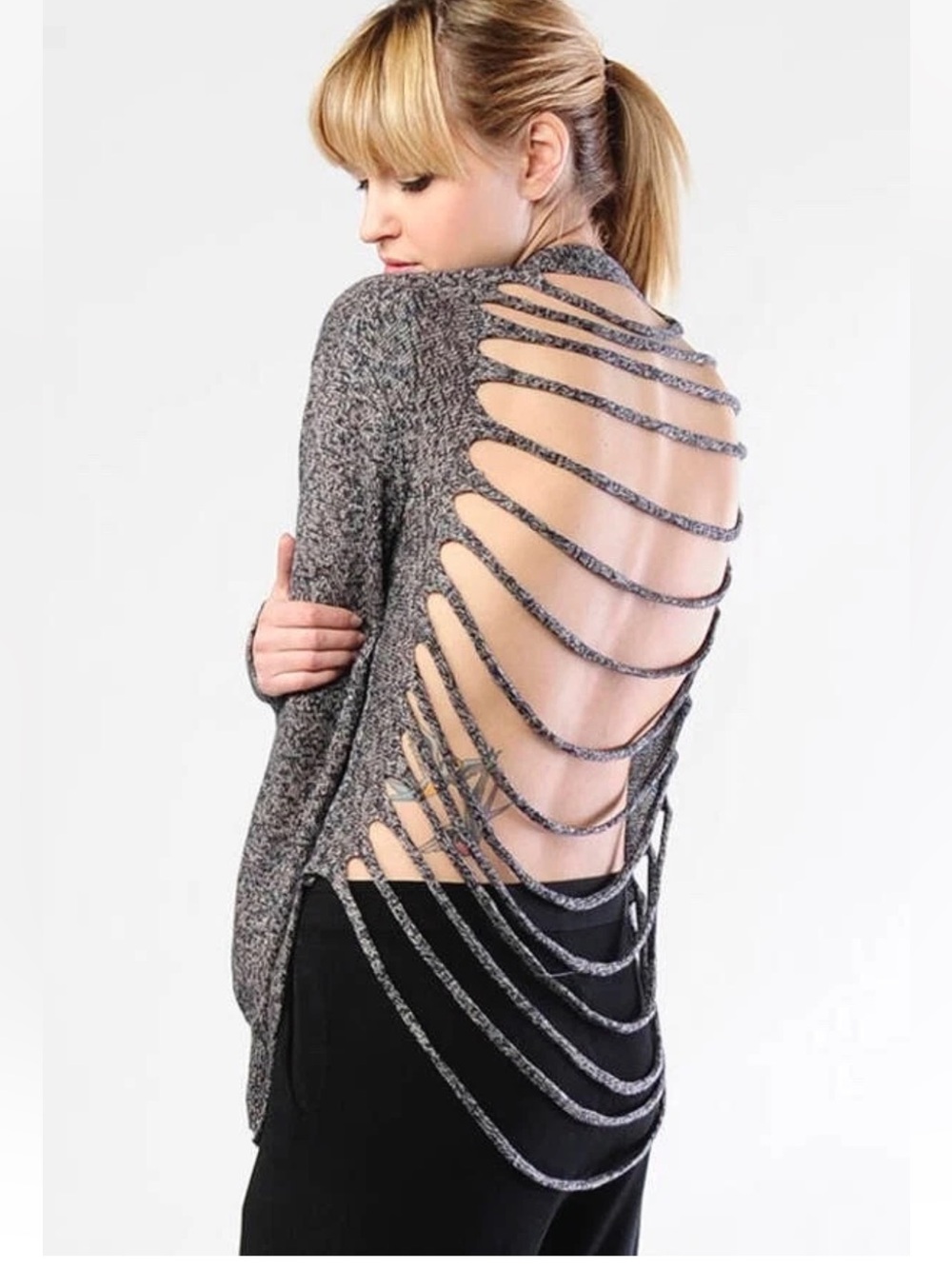 Alexander Wang Archived Slit Back Cardigan Sweater Y2K 90s Grunge Punk Linen